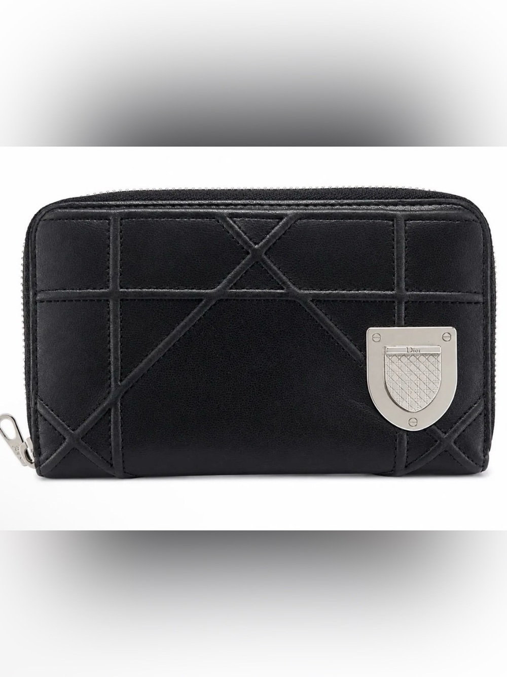 Christian Dior Diorama Black Leather Cannage Zip Around Wallet w/ COA